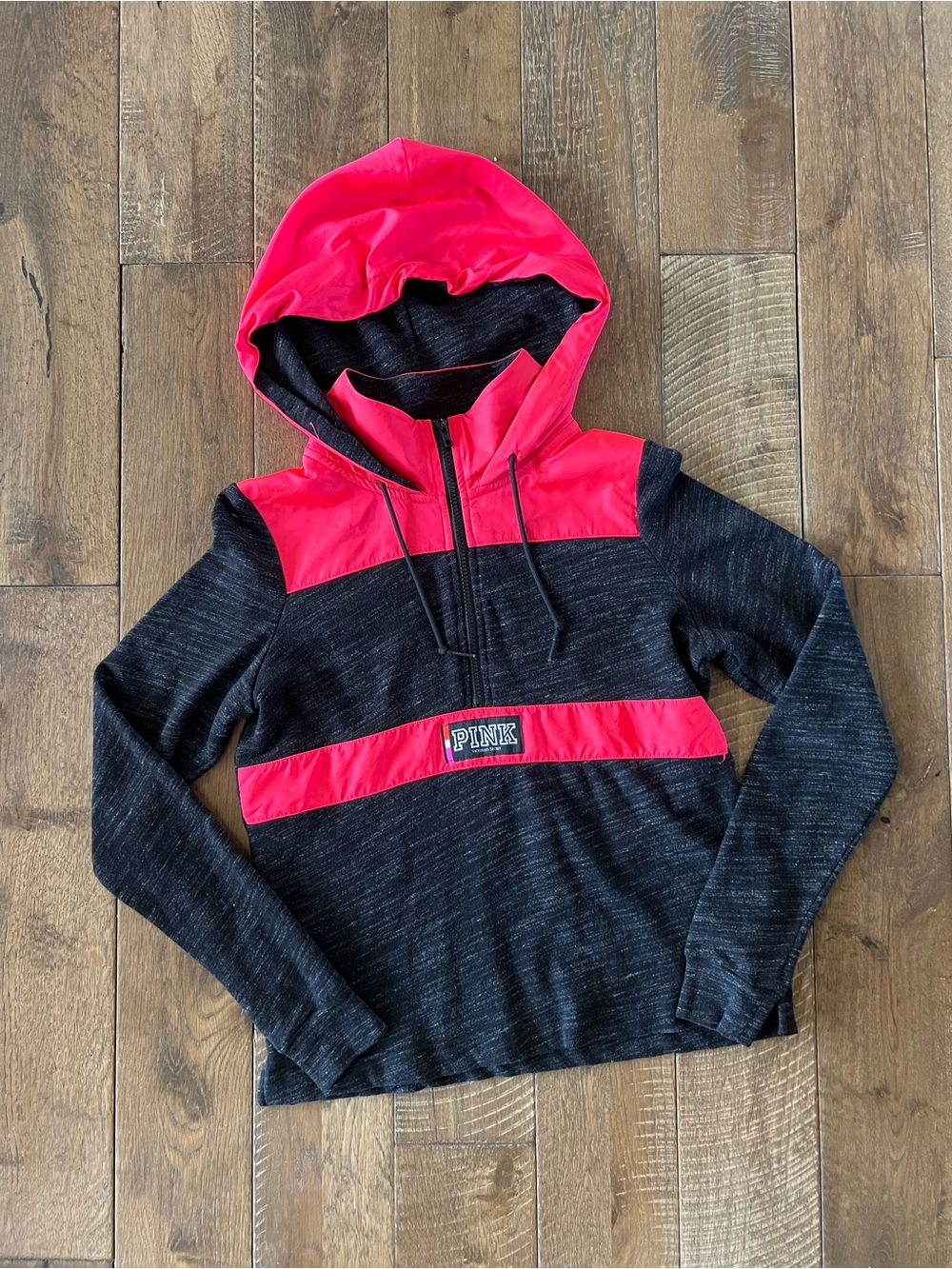 Rare PINK Victoria's Secret Black & Hot Pink Half-Zip Hoodie